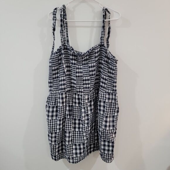 Old Navy Womens Mini Dress Size 3X Patchwork Madras Plaid Sundress Smocked - Picture 1 of 7